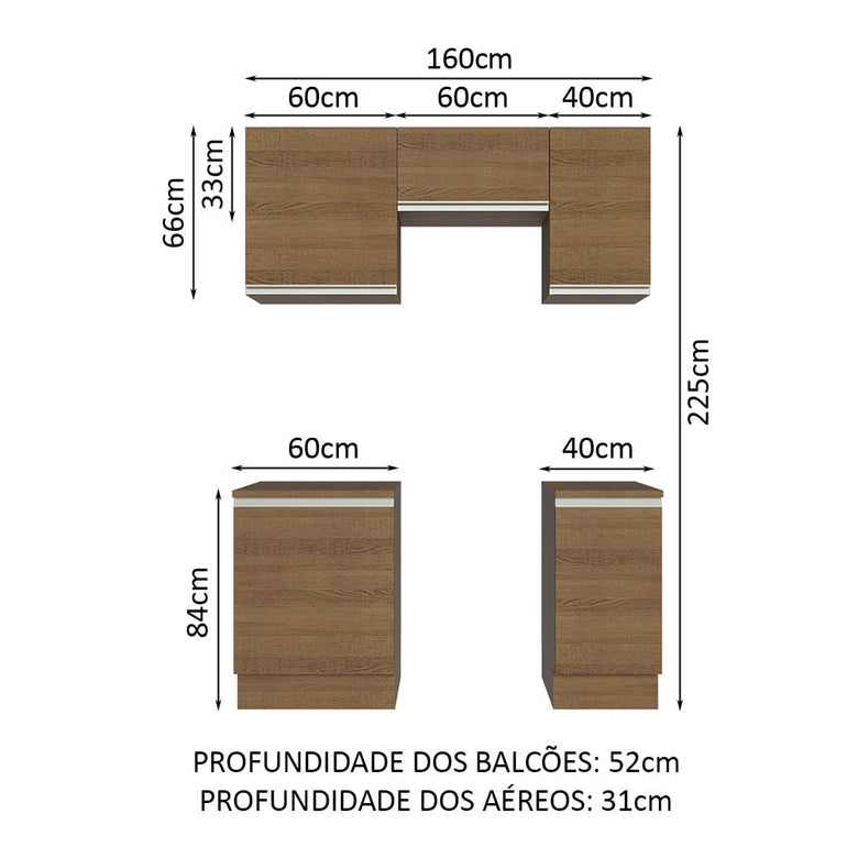 Armário de Cozinha Compacta 160cm Rustic Glamy Madesa 07