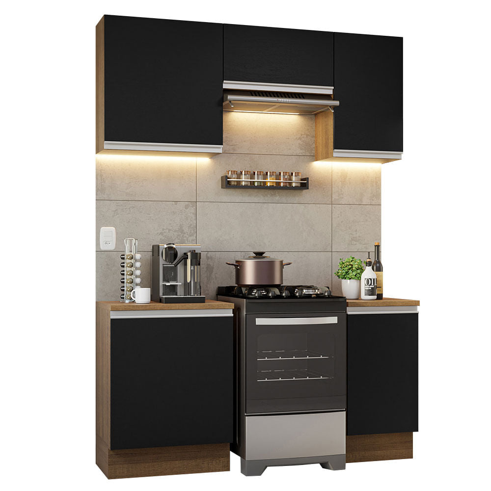 Armário de Cozinha Compacta 160cm Rustic/Preto Glamy Madesa 07 - Rustic/Preto