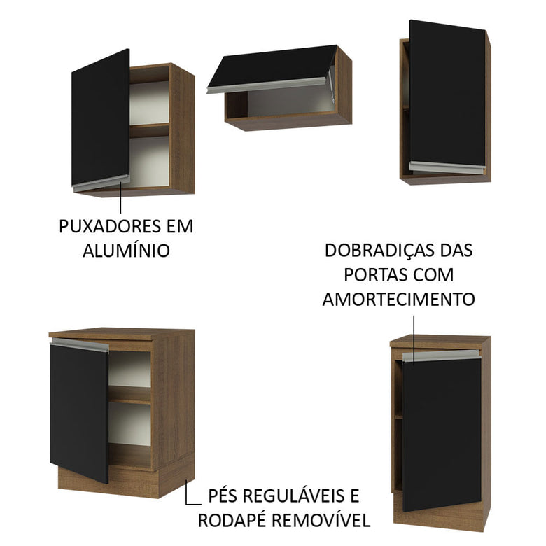 Armário de Cozinha Compacta 160cm Rustic/Preto Glamy Madesa 07