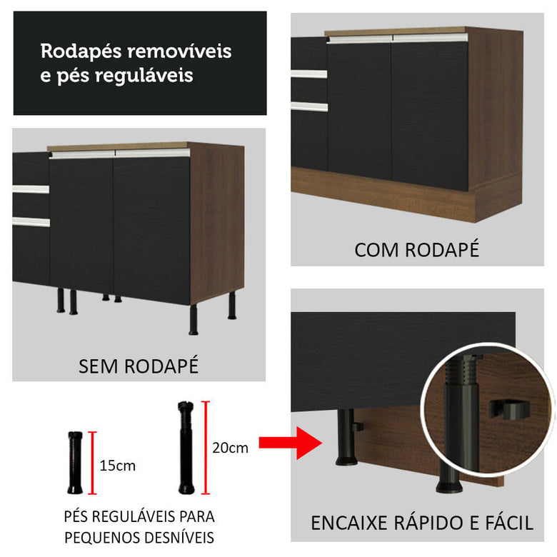 Armário de Cozinha Compacta 160cm Rustic/Preto Glamy Madesa 07