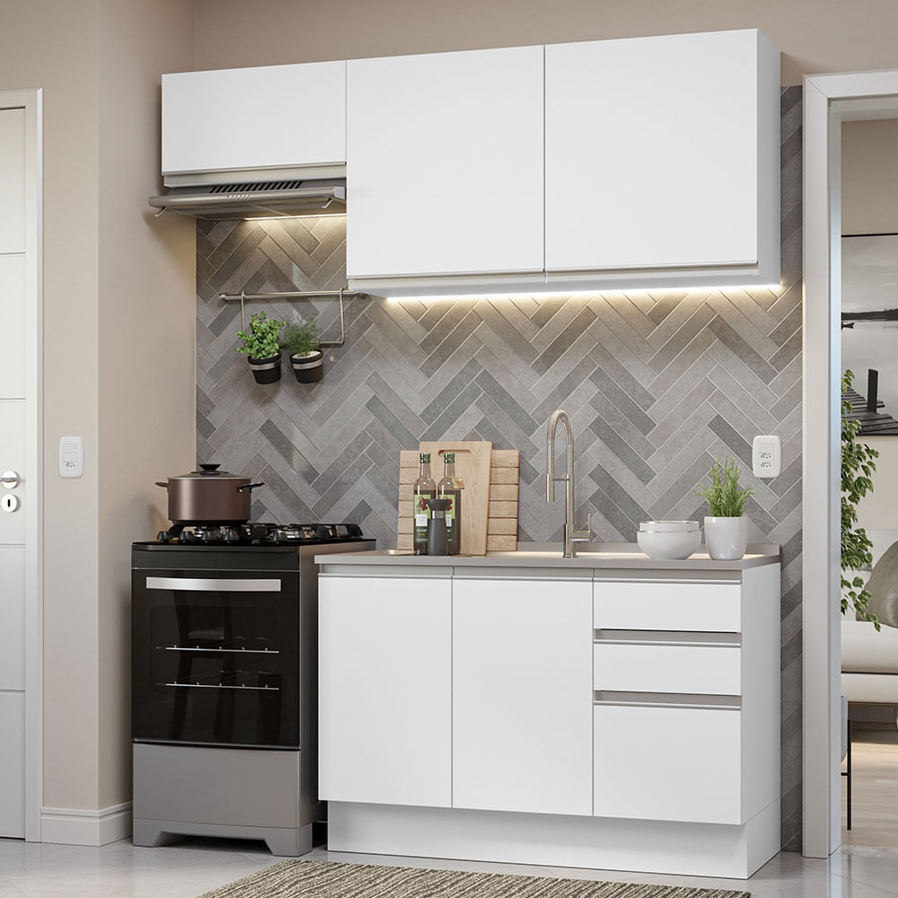 Armário de Cozinha Compacta 180cm Branco Glamy Madesa 09 - Branco