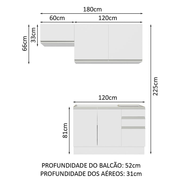 Armário de Cozinha Compacta 180cm Branco Glamy Madesa 09