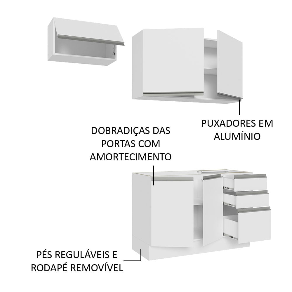 Armário de Cozinha Compacta 180cm Branco Glamy Madesa 09