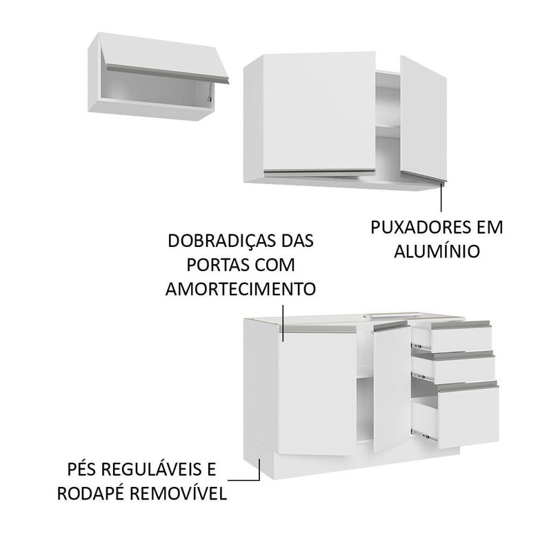 Armário de Cozinha Compacta 180cm Branco Glamy Madesa 09