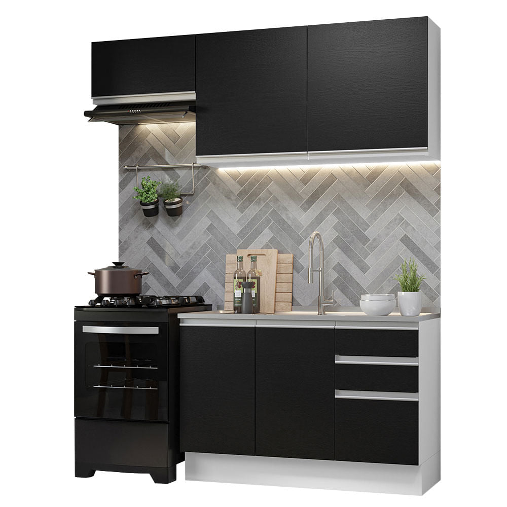 Armário de Cozinha Compacta 180cm Branco/Preto Glamy Madesa 09 - Branco/Preto