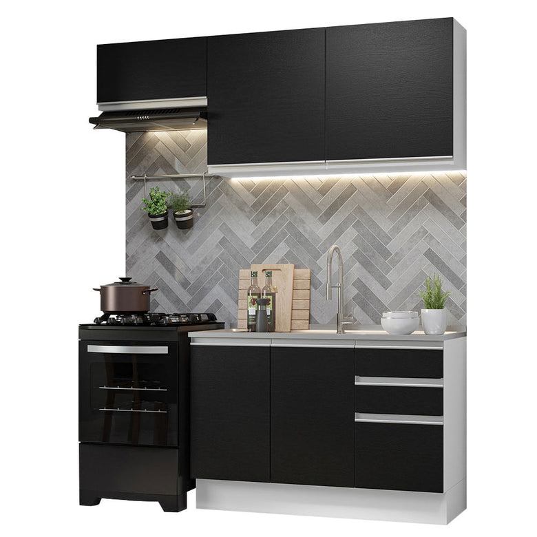 Armário de Cozinha Compacta 180cm Branco/Preto Glamy Madesa 09