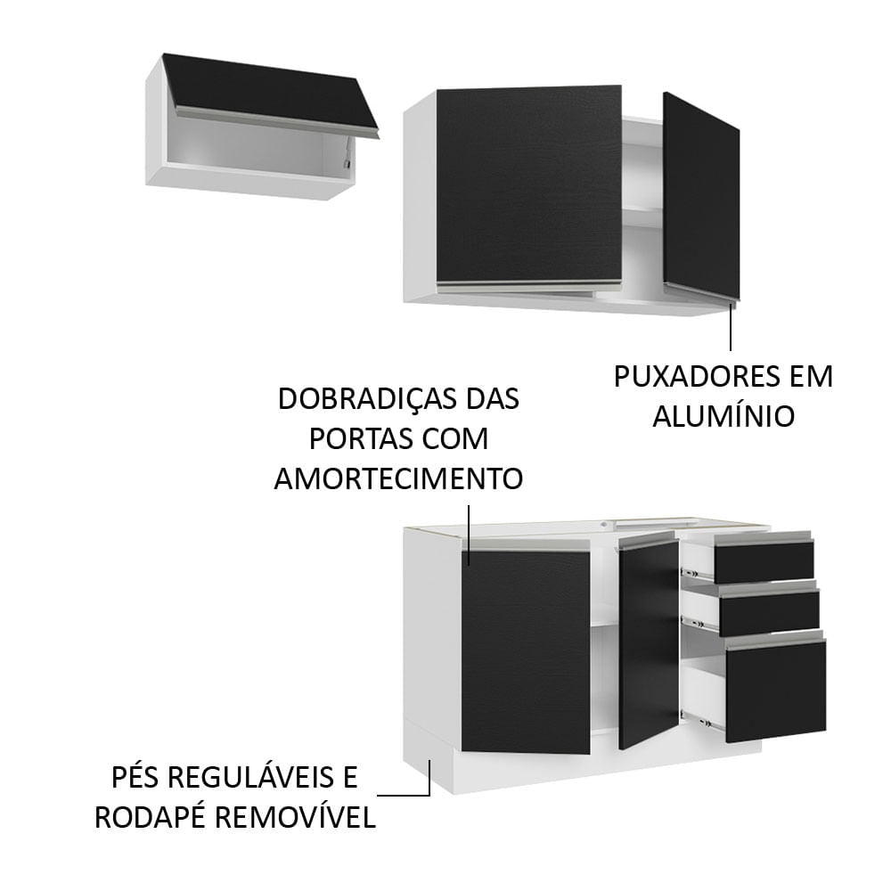 Armário de Cozinha Compacta 180cm Branco/Preto Glamy Madesa 09