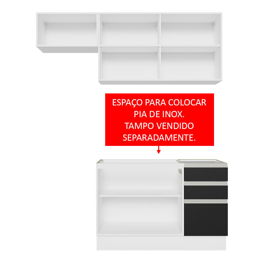 Armário de Cozinha Compacta 180cm Branco/Preto Glamy Madesa 09