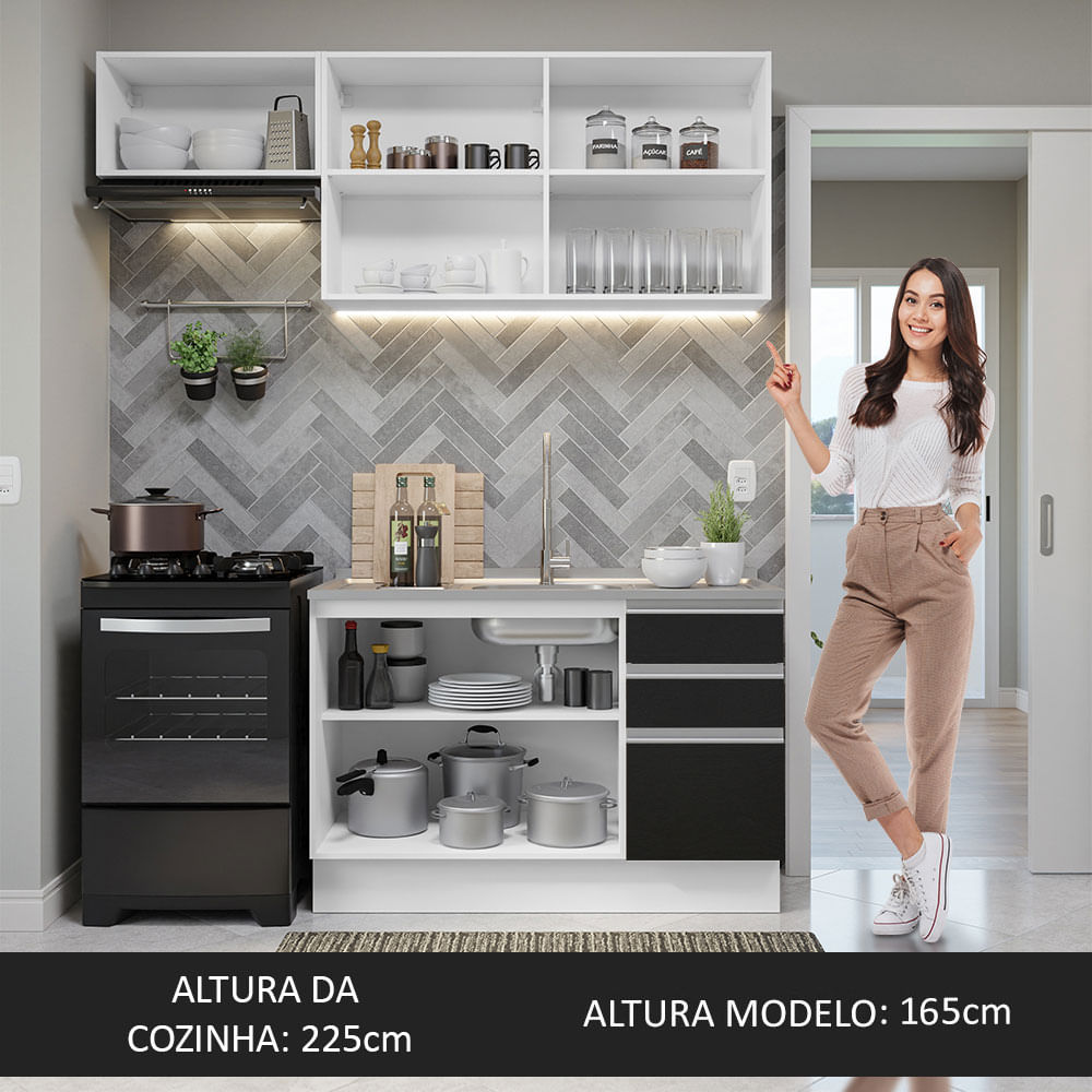 Armário de Cozinha Compacta 180cm Branco/Preto Glamy Madesa 09
