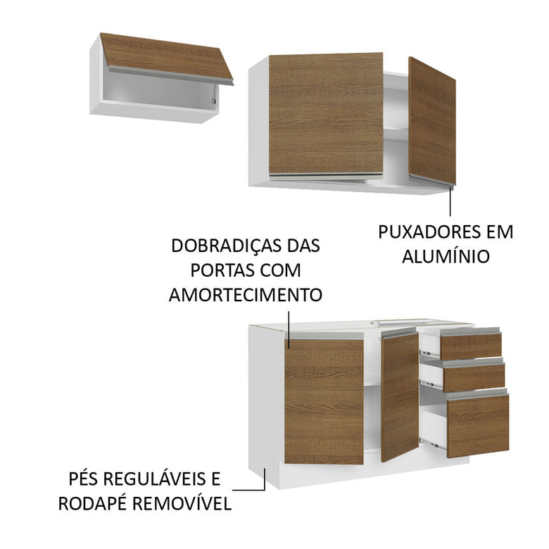 Armário de Cozinha Compacta 180cm Branco/Rustic Glamy Madesa 09