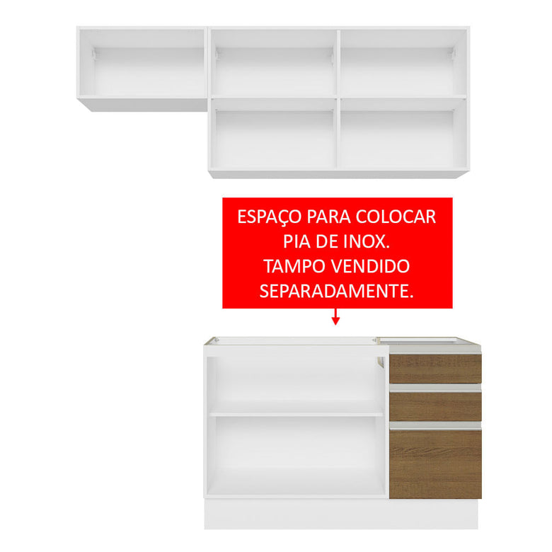 Armário de Cozinha Compacta 180cm Branco/Rustic Glamy Madesa 09