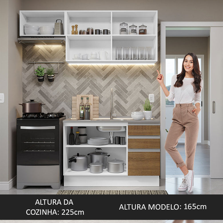 Armário de Cozinha Compacta 180cm Branco/Rustic Glamy Madesa 09