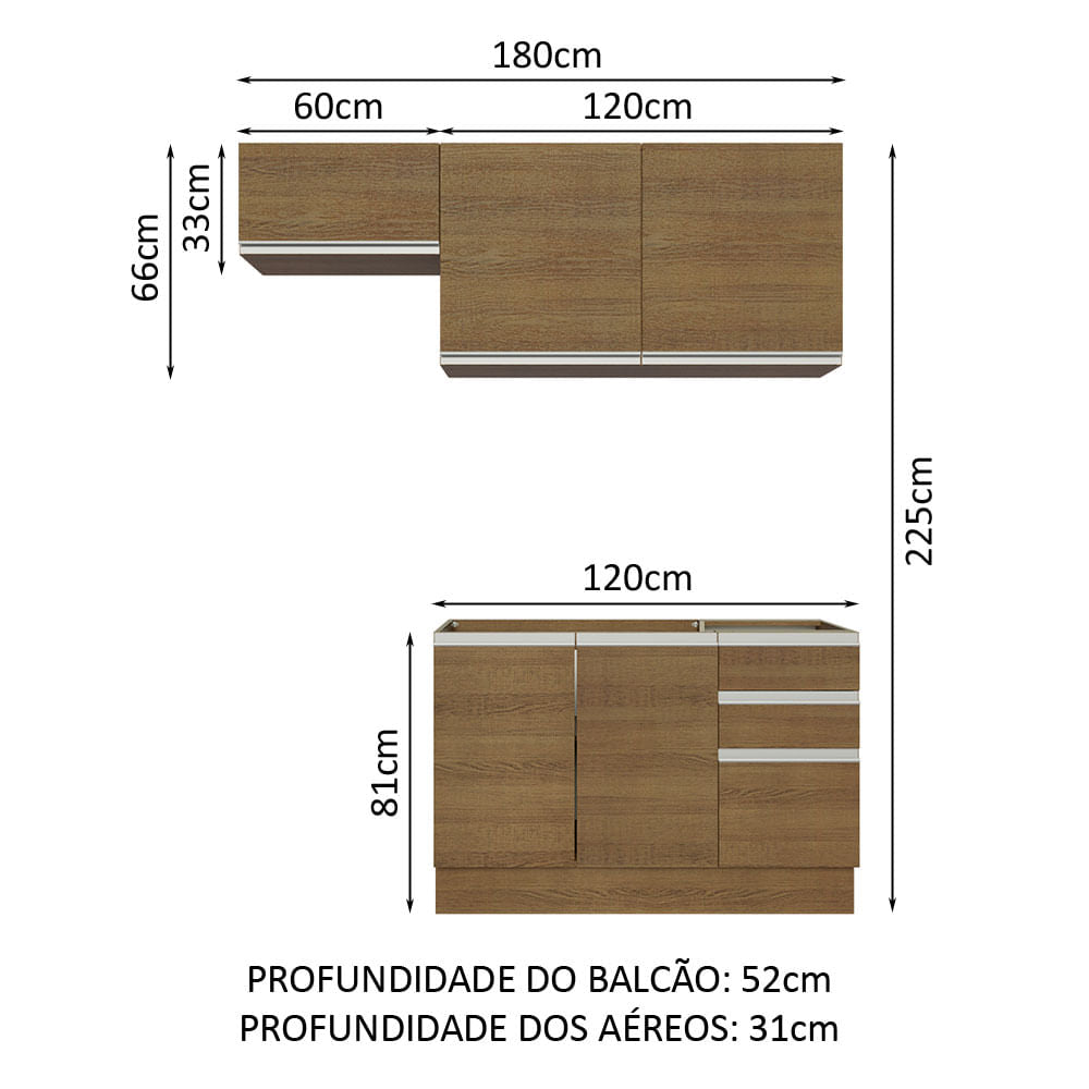 Armário de Cozinha Compacta 180cm Rustic Glamy Madesa 09