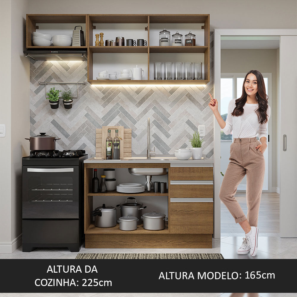 Armário de Cozinha Compacta 180cm Rustic Glamy Madesa 09