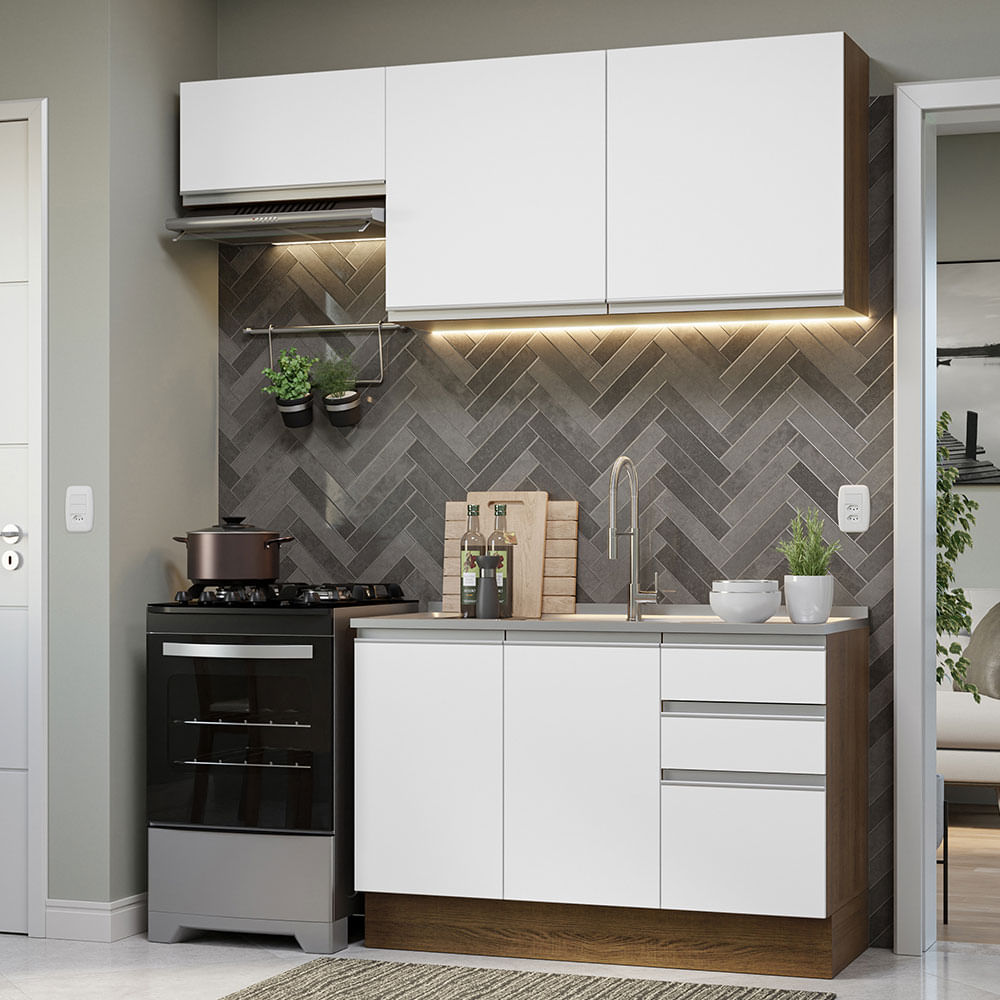 Armário de Cozinha Compacta 180cm Rustic/Branco Glamy Madesa 09 - Rustic/Branco