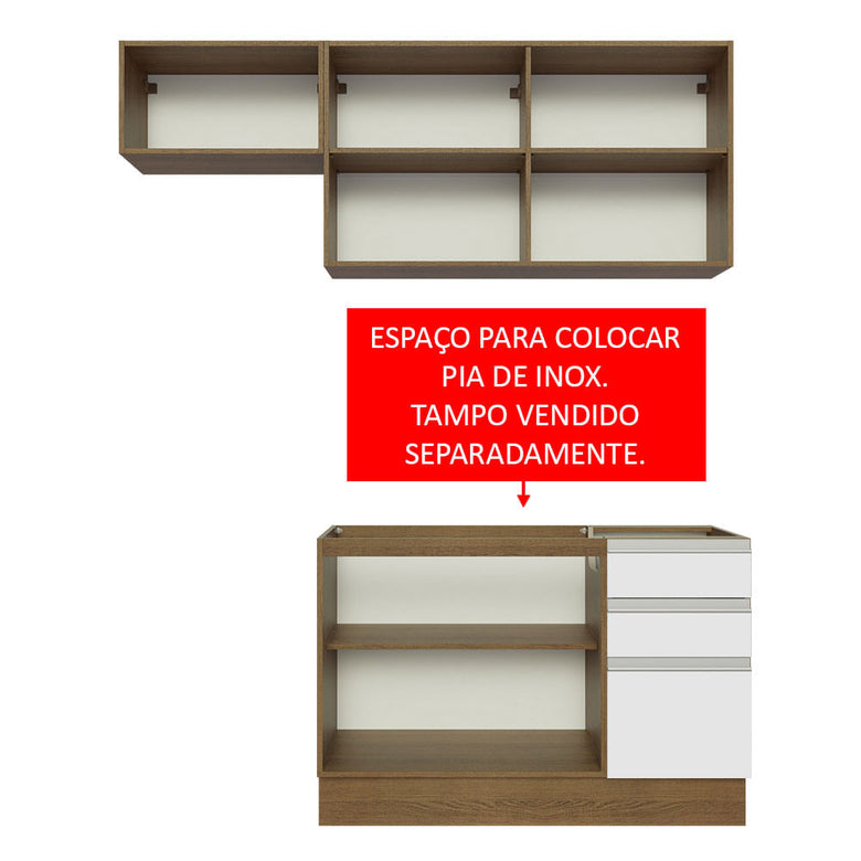 Armário de Cozinha Compacta 180cm Rustic/Branco Glamy Madesa 09