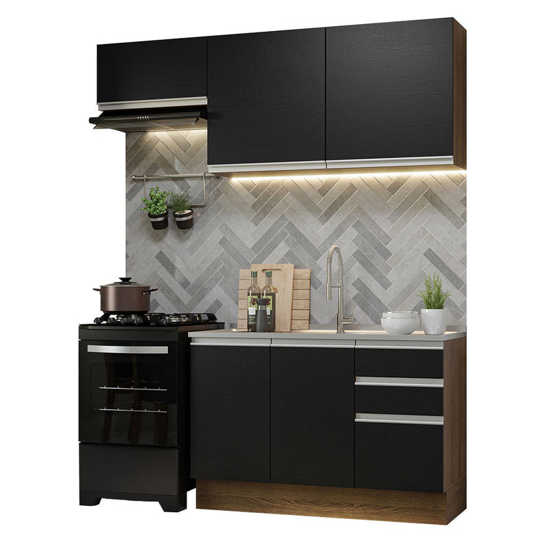 Armário de Cozinha Compacta 180cm Rustic/Preto Glamy Madesa 09