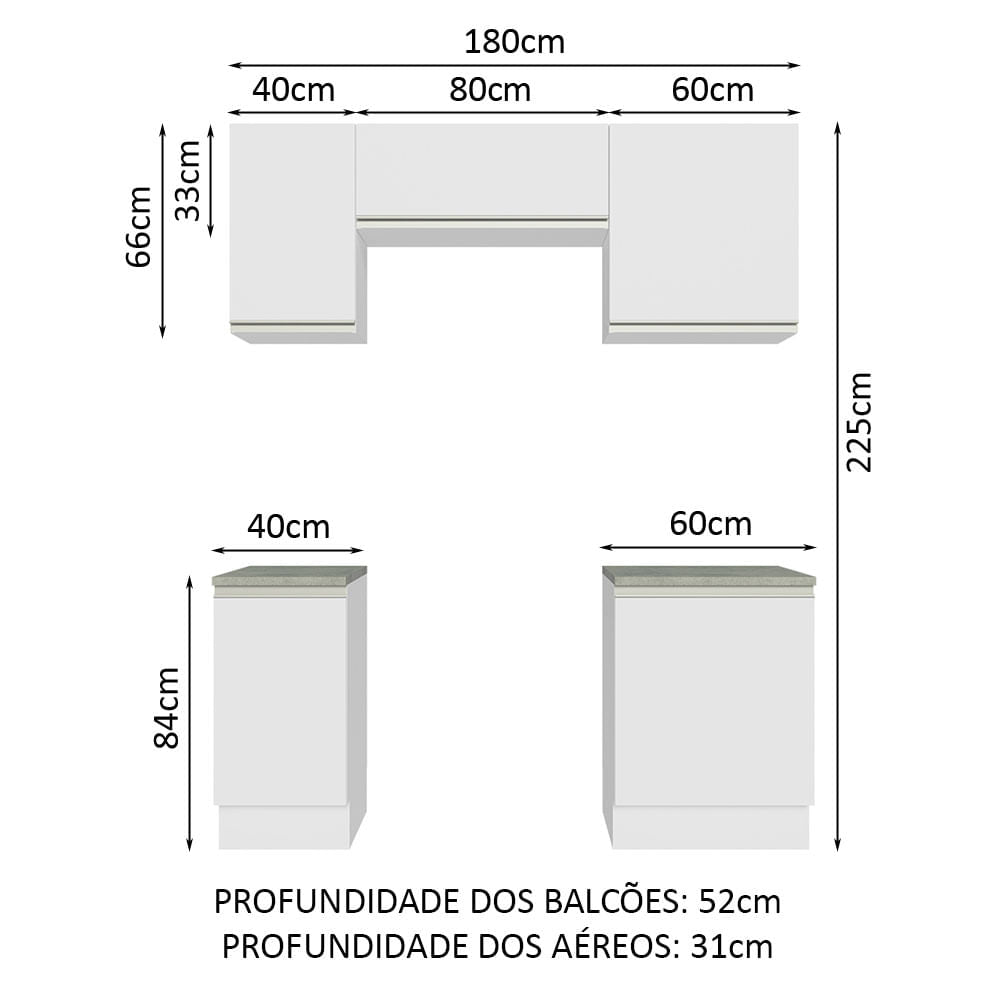 Armário de Cozinha Compacta 180cm Branco Glamy Madesa 12