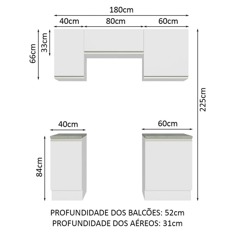 Armário de Cozinha Compacta 180cm Branco Glamy Madesa 12