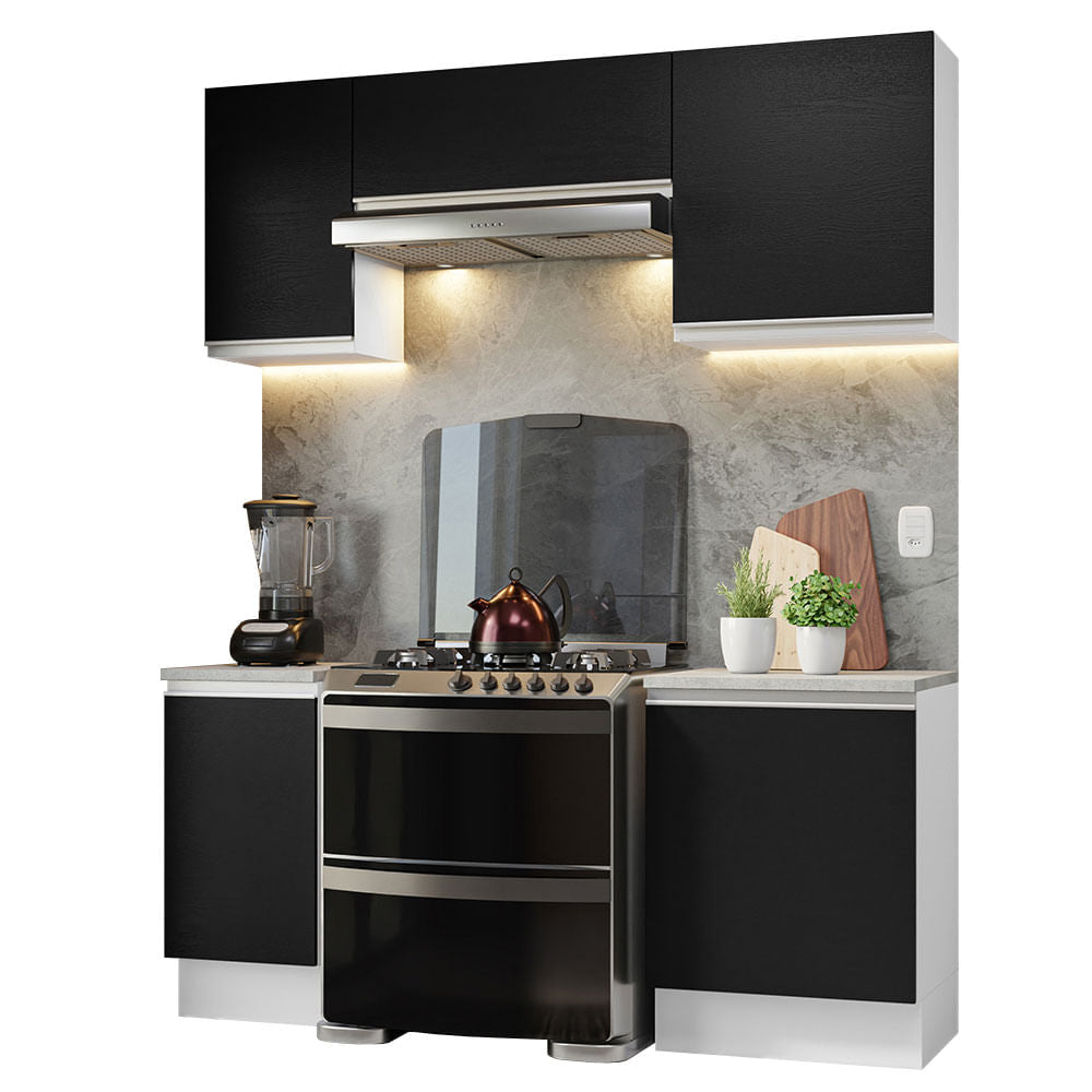 Armário de Cozinha Compacta 180cm Branco/Preto Glamy Madesa 12 - Branco/Preto