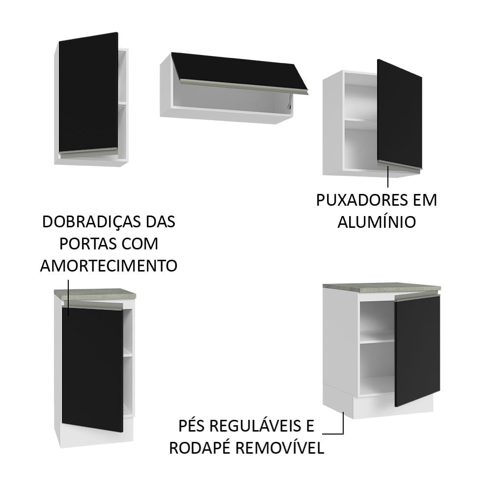 Armário de Cozinha Compacta 180cm Branco/Preto Glamy Madesa 12