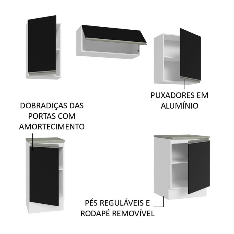Armário de Cozinha Compacta 180cm Branco/Preto Glamy Madesa 12