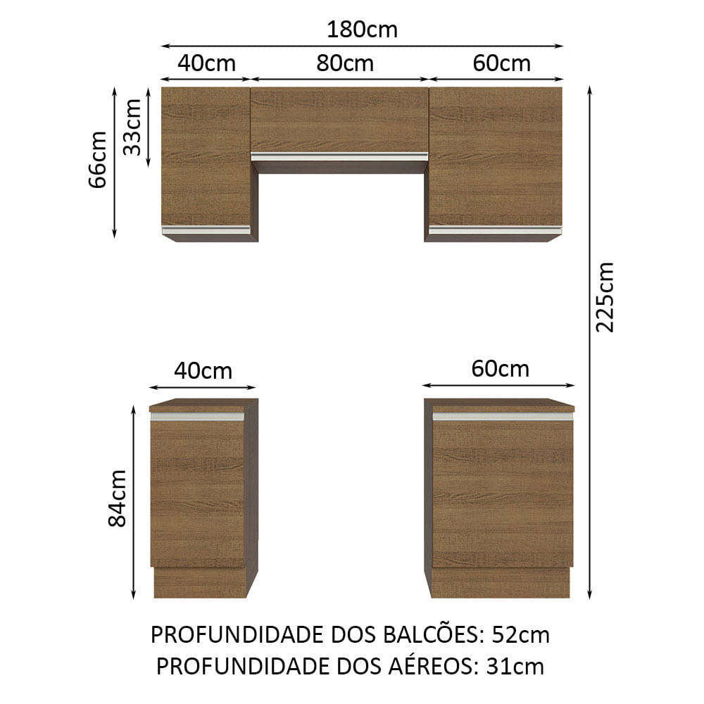 Armário de Cozinha Compacta 180cm Rustic Glamy Madesa 12