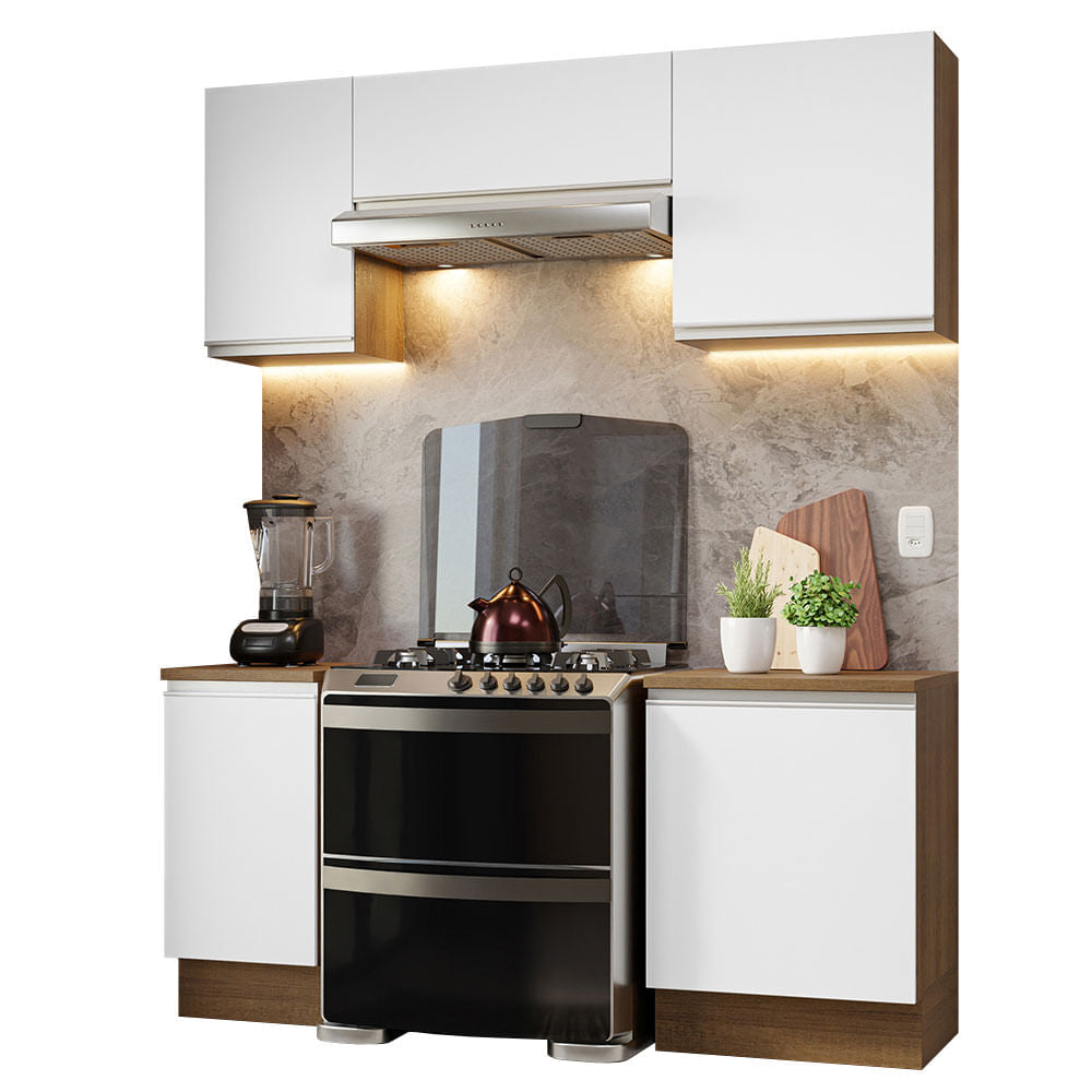 Armário de Cozinha Compacta 180cm Rustic/Branco Glamy Madesa 12 - Rustic/Branco