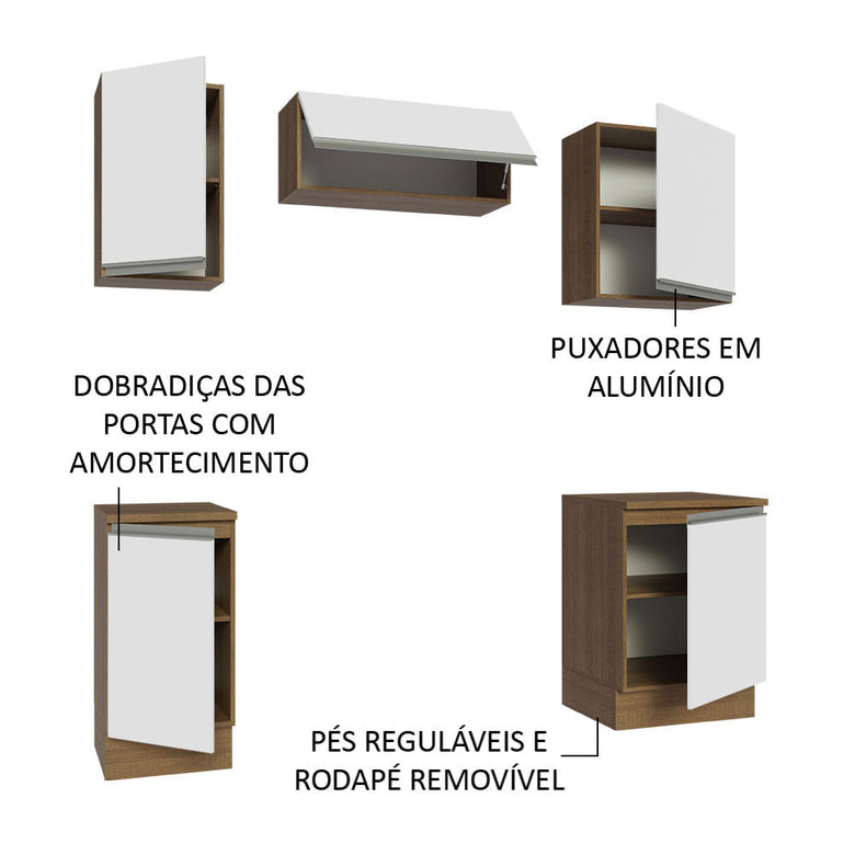 Armário de Cozinha Compacta 180cm Rustic/Branco Glamy Madesa 12