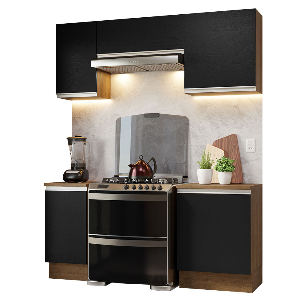 Armário de Cozinha Compacta 180cm Rustic/Preto Glamy Madesa 12 - Rustic/Preto