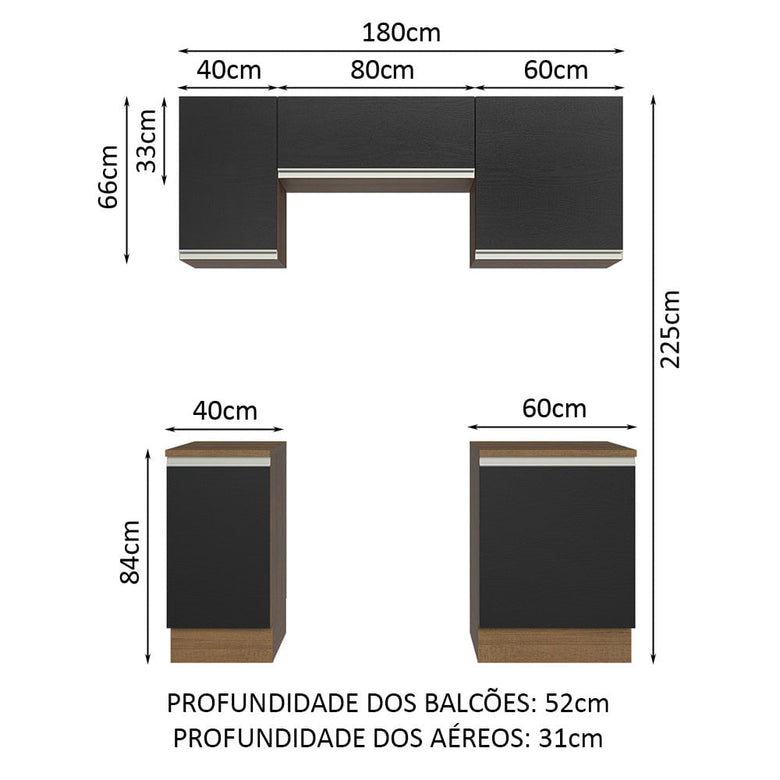 Armário de Cozinha Compacta 180cm Rustic/Preto Glamy Madesa 12