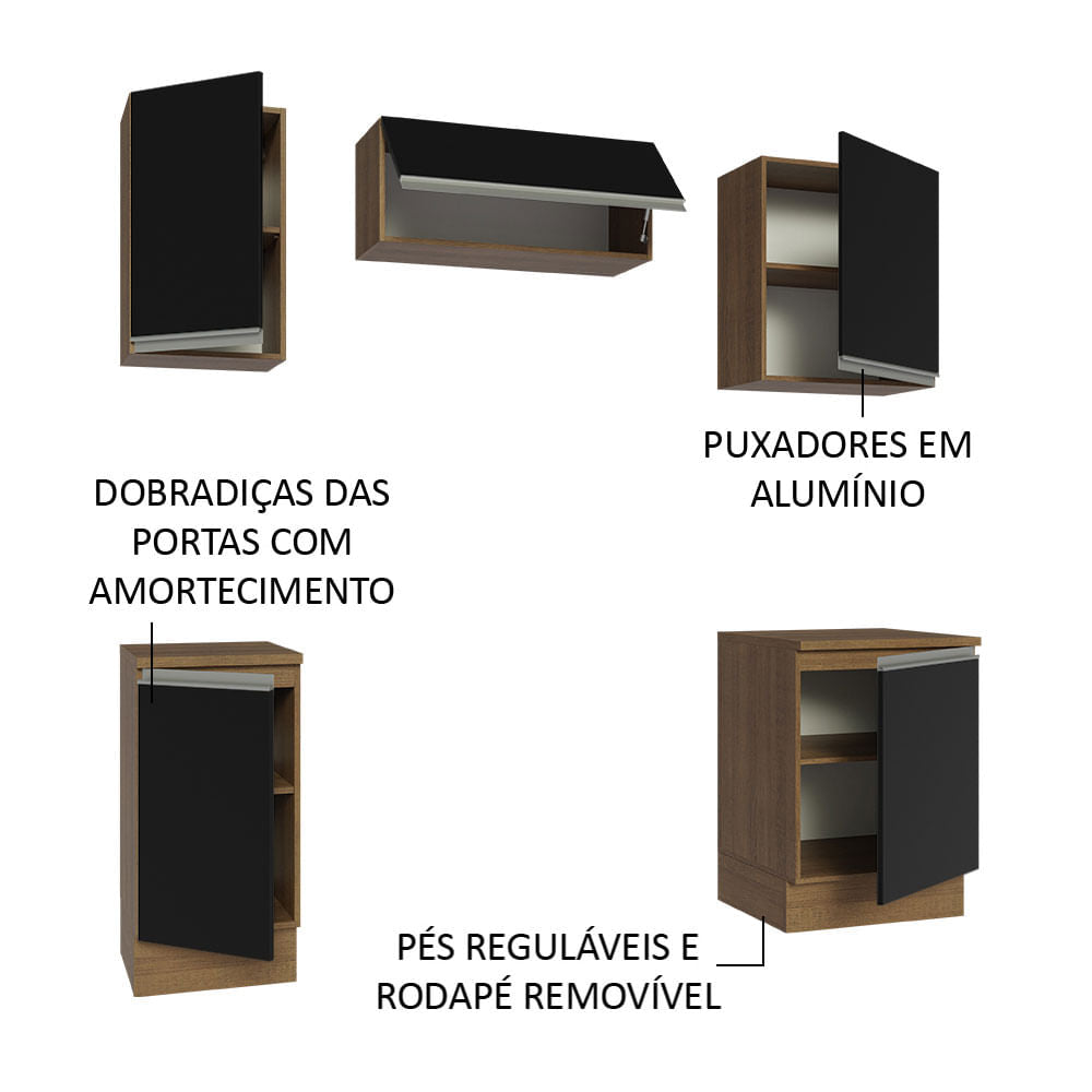 Armário de Cozinha Compacta 180cm Rustic/Preto Glamy Madesa 12