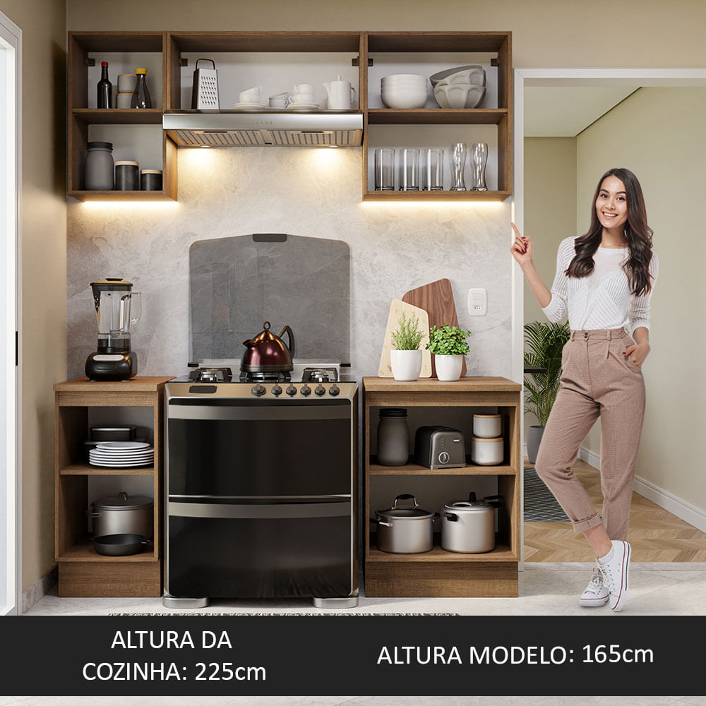 Armário de Cozinha Compacta 180cm Rustic/Preto Glamy Madesa 12