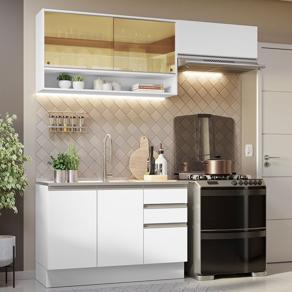 Armário de Cozinha Compacta 200cm Branco Glamy Madesa 08 - Branco