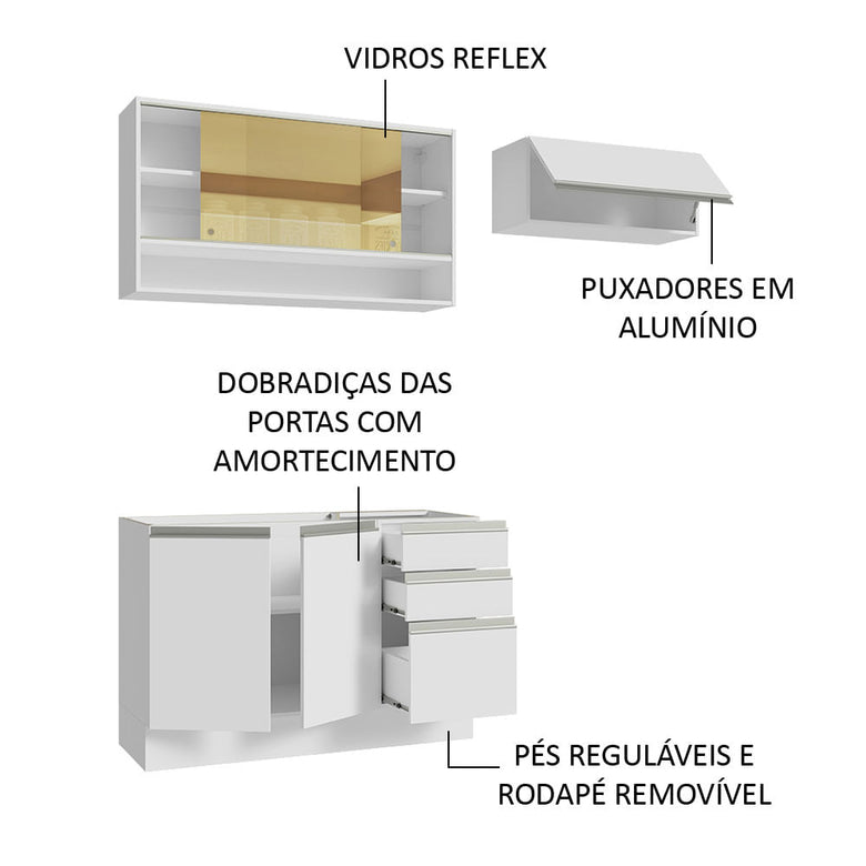 Armário de Cozinha Compacta 200cm Branco Glamy Madesa 08