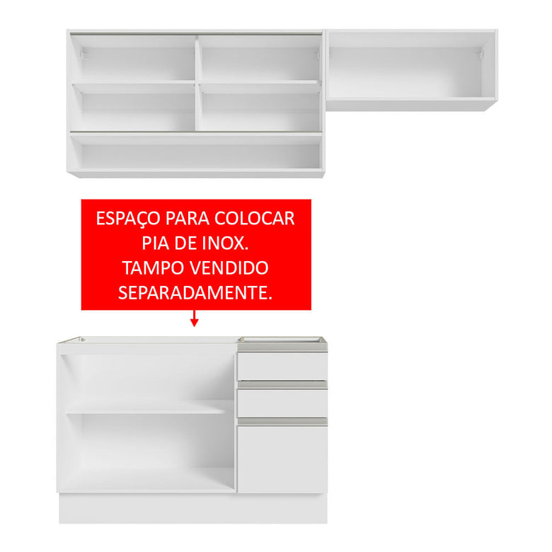 Armário de Cozinha Compacta 200cm Branco Glamy Madesa 08