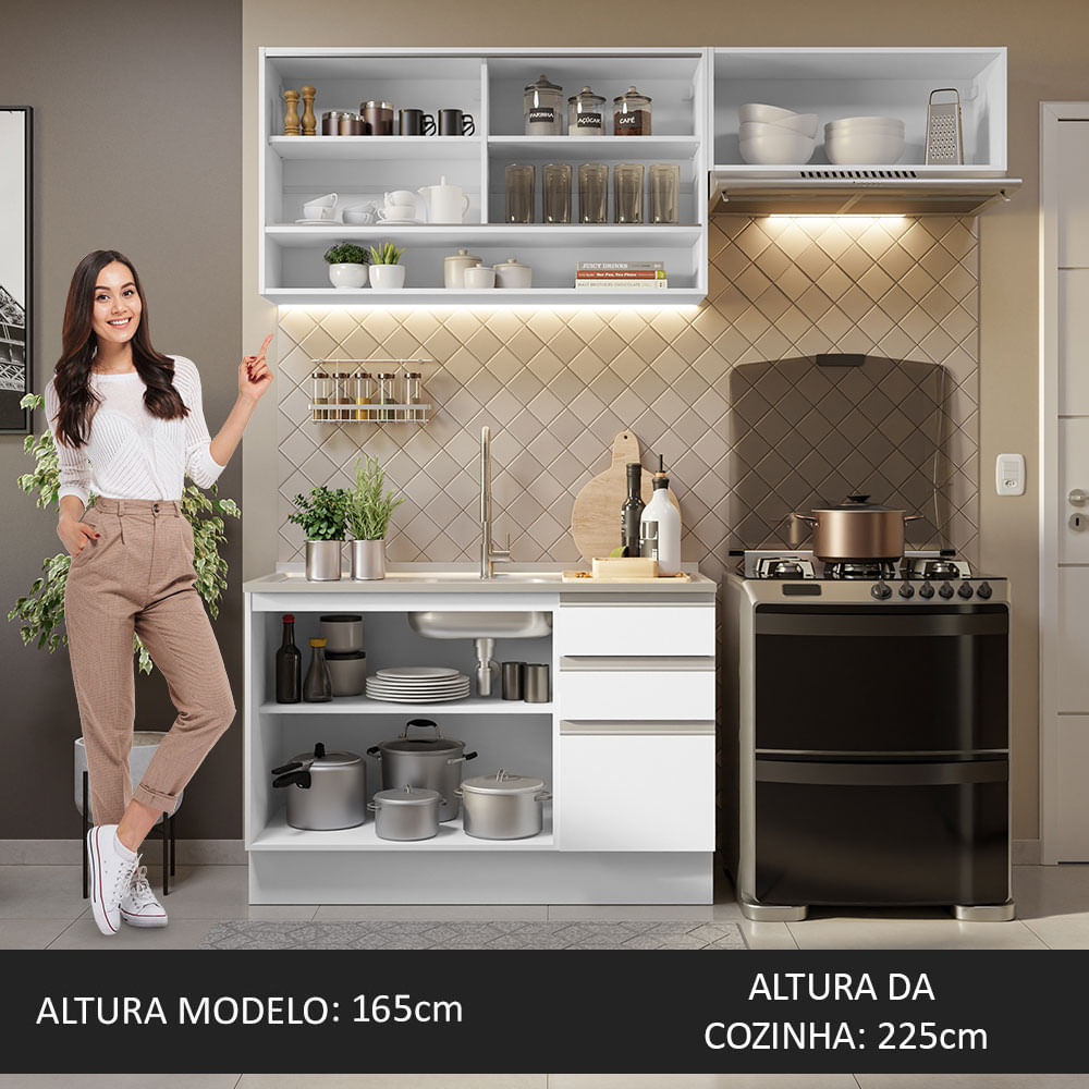 Armário de Cozinha Compacta 200cm Branco Glamy Madesa 08