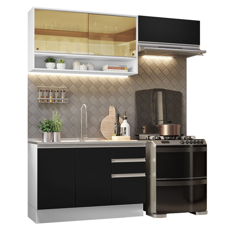 Armário de Cozinha Compacta 200cm Branco/Preto Glamy Madesa 08