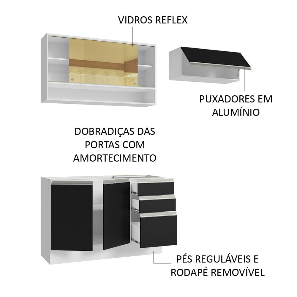 Armário de Cozinha Compacta 200cm Branco/Preto Glamy Madesa 08