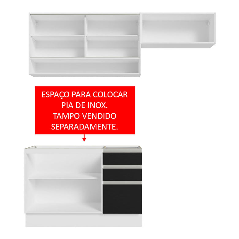 Armário de Cozinha Compacta 200cm Branco/Preto Glamy Madesa 08