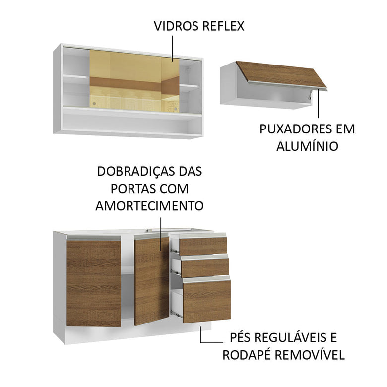Armário de Cozinha Compacta 200cm Branco/Rustic Glamy Madesa 08