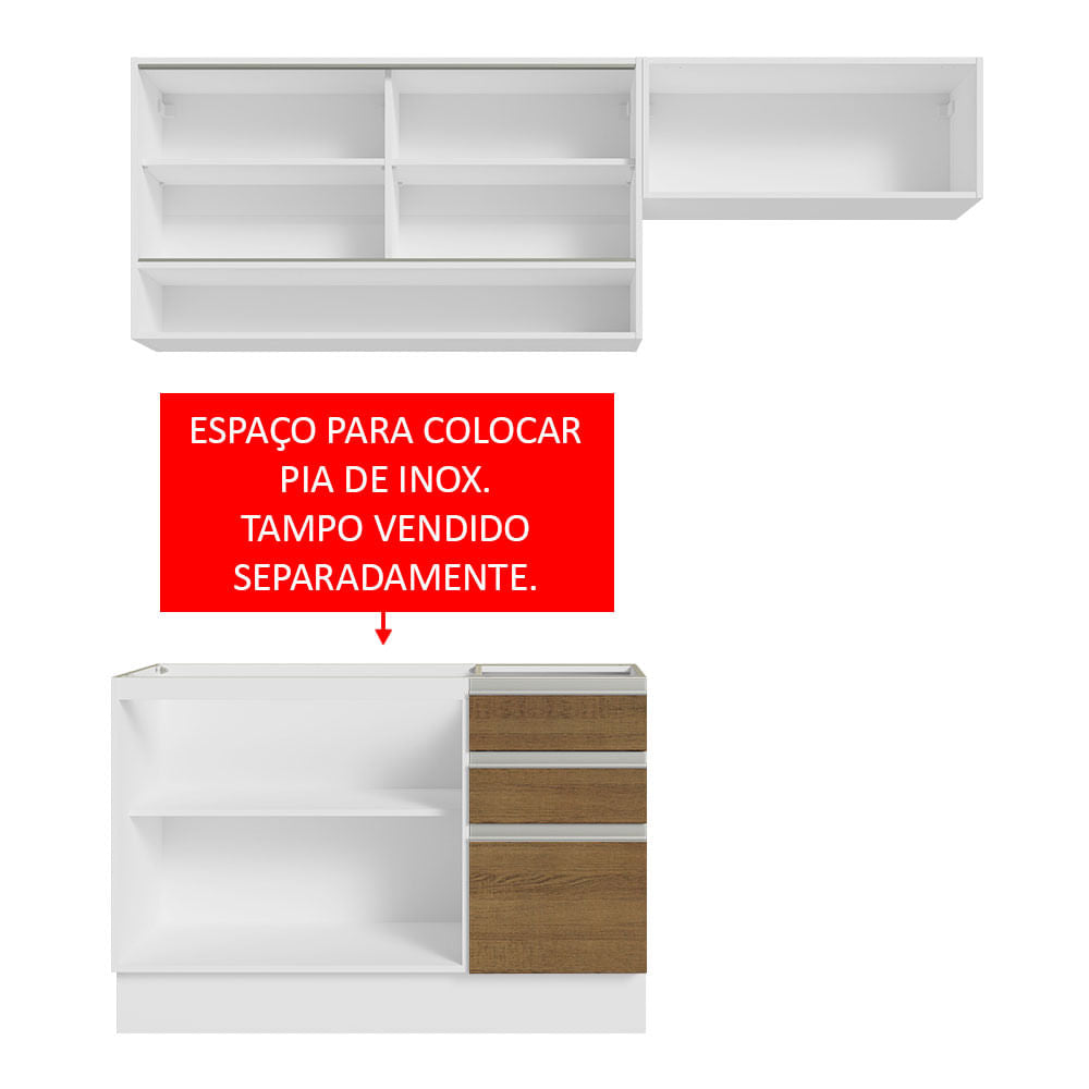 Armário de Cozinha Compacta 200cm Branco/Rustic Glamy Madesa 08