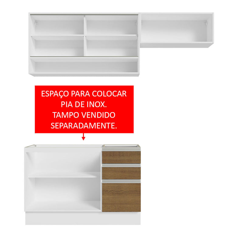 Armário de Cozinha Compacta 200cm Branco/Rustic Glamy Madesa 08