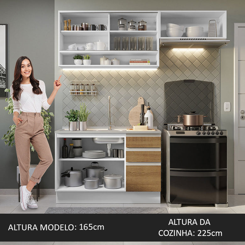 Armário de Cozinha Compacta 200cm Branco/Rustic Glamy Madesa 08