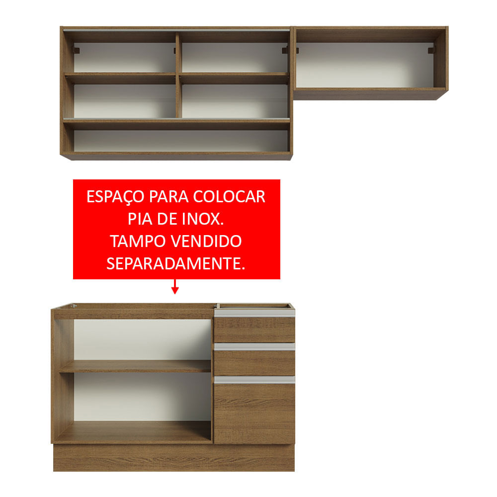 Armário de Cozinha Compacta 200cm Rustic Glamy Madesa 08