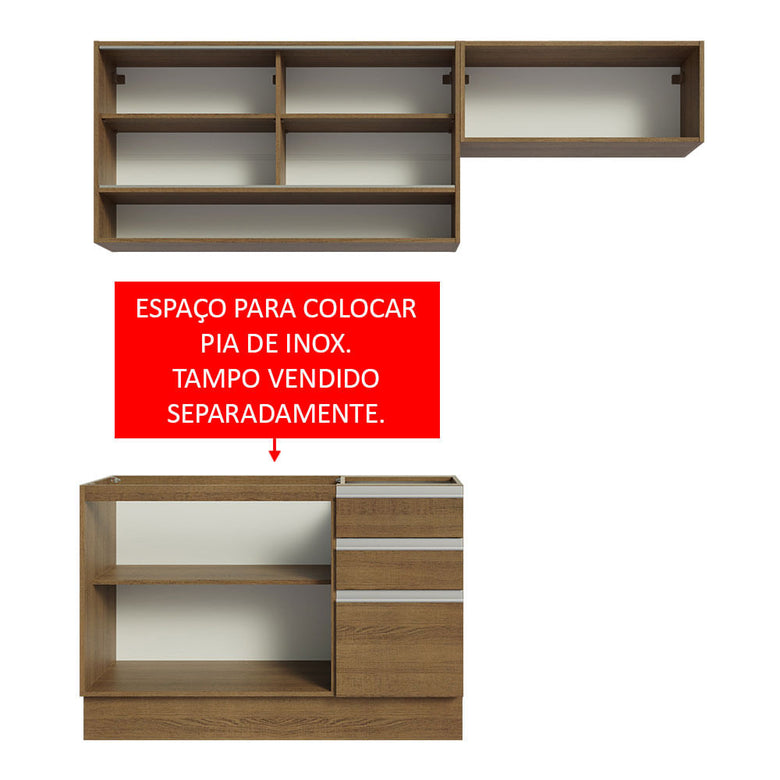 Armário de Cozinha Compacta 200cm Rustic Glamy Madesa 08