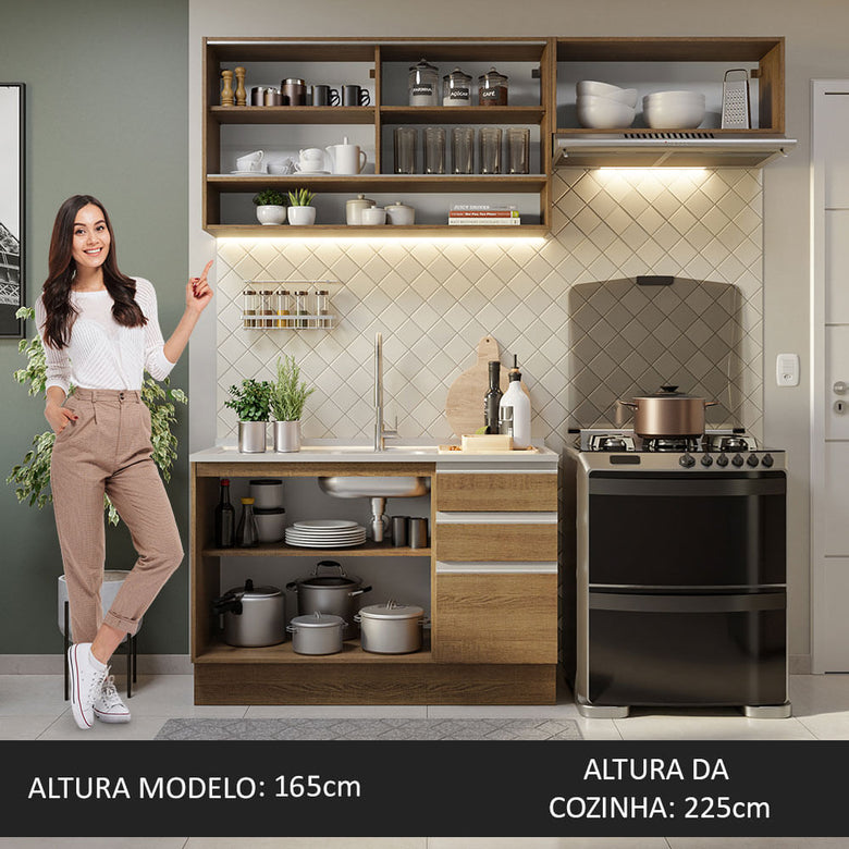 Armário de Cozinha Compacta 200cm Rustic Glamy Madesa 08