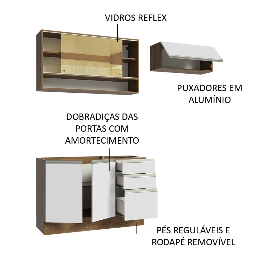 Armário de Cozinha Compacta 200cm Rustic/Branco Glamy Madesa 08