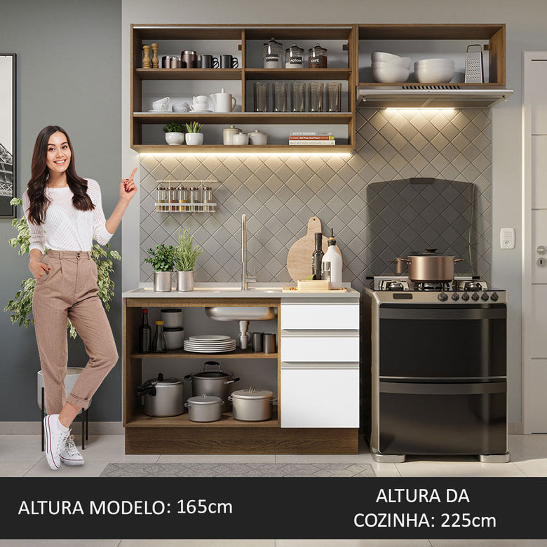 Armário de Cozinha Compacta 200cm Rustic/Branco Glamy Madesa 08