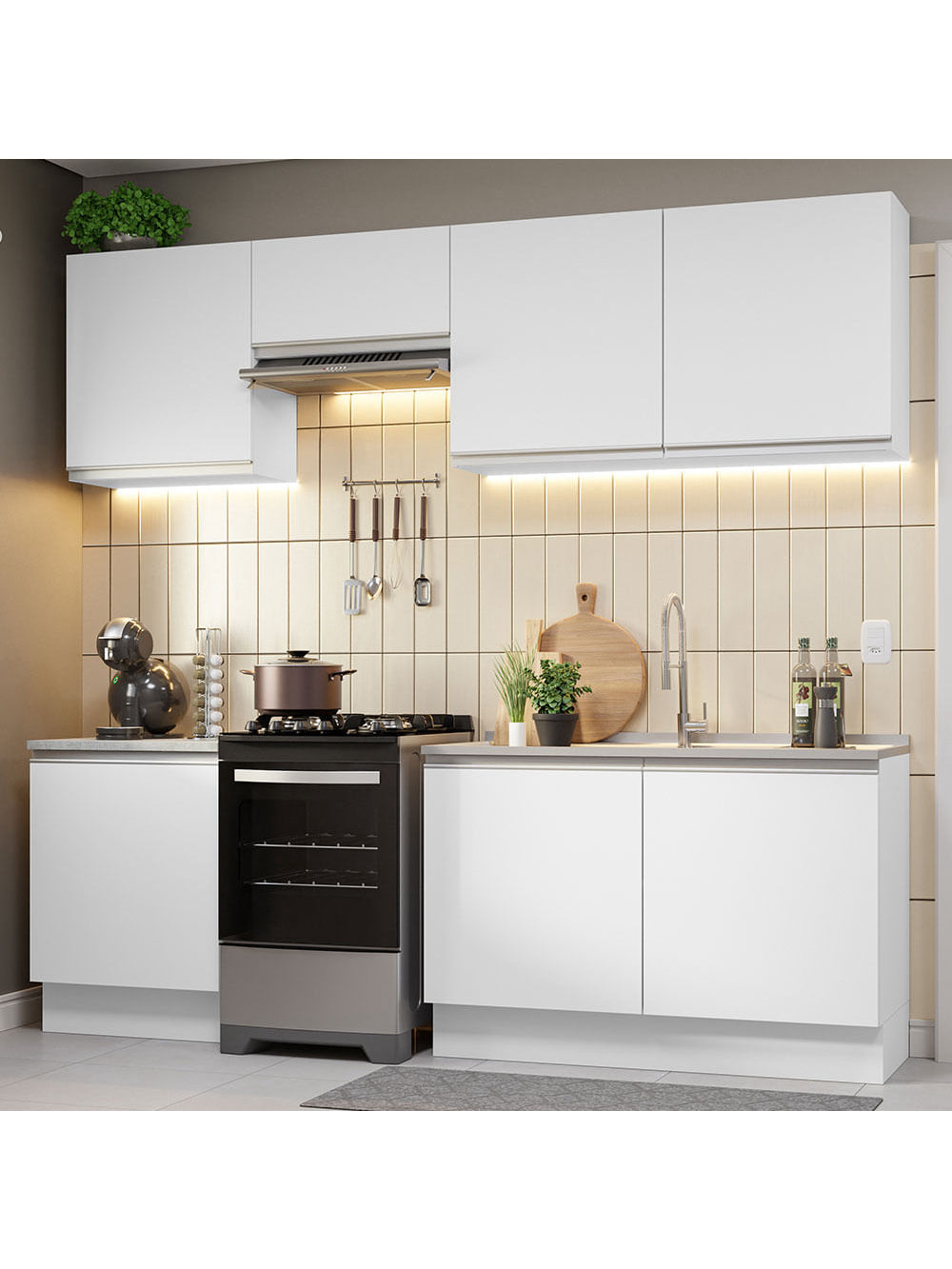 Armário de Cozinha Completa 240cm Branco Glamy Madesa 09 - Branco